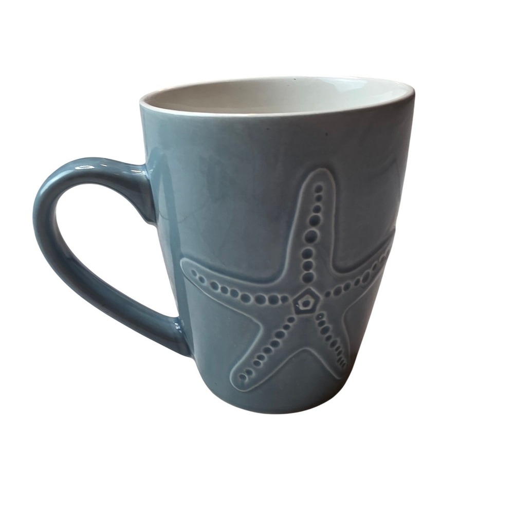 Pfaltzgraff Starfish Coffee Mug Blue Coastal Nautical Ceramic‎ Tea Cup 4.5 in W1